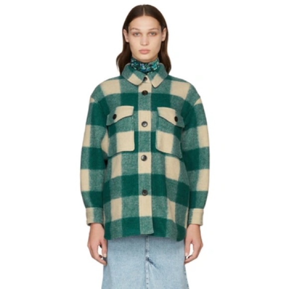 Isabel Marant Etoile Green & Beige Check Harveli Jacket